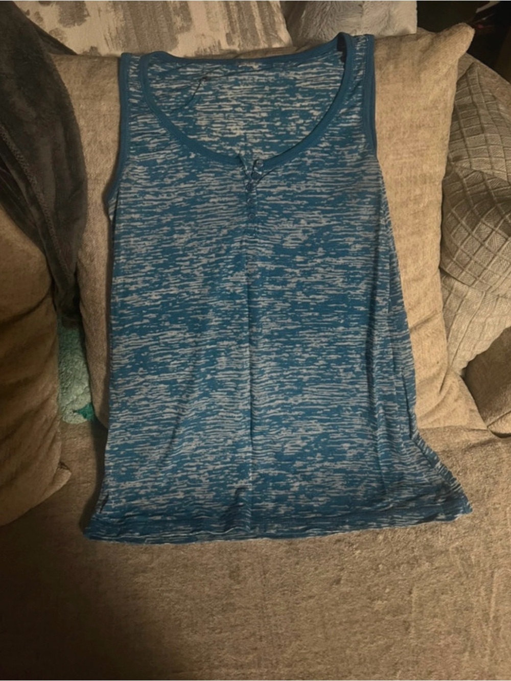 Women’s Blue Burnout Henley Tank Top